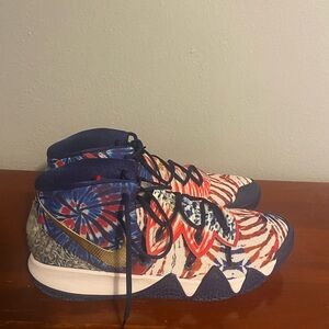 Nike Red, Blue, and Gold Athletic Shoes Nike Kyrie2